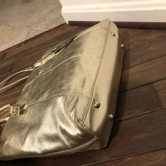 Clarks Leather Gold Foil Handbag - Picture 6 of 11